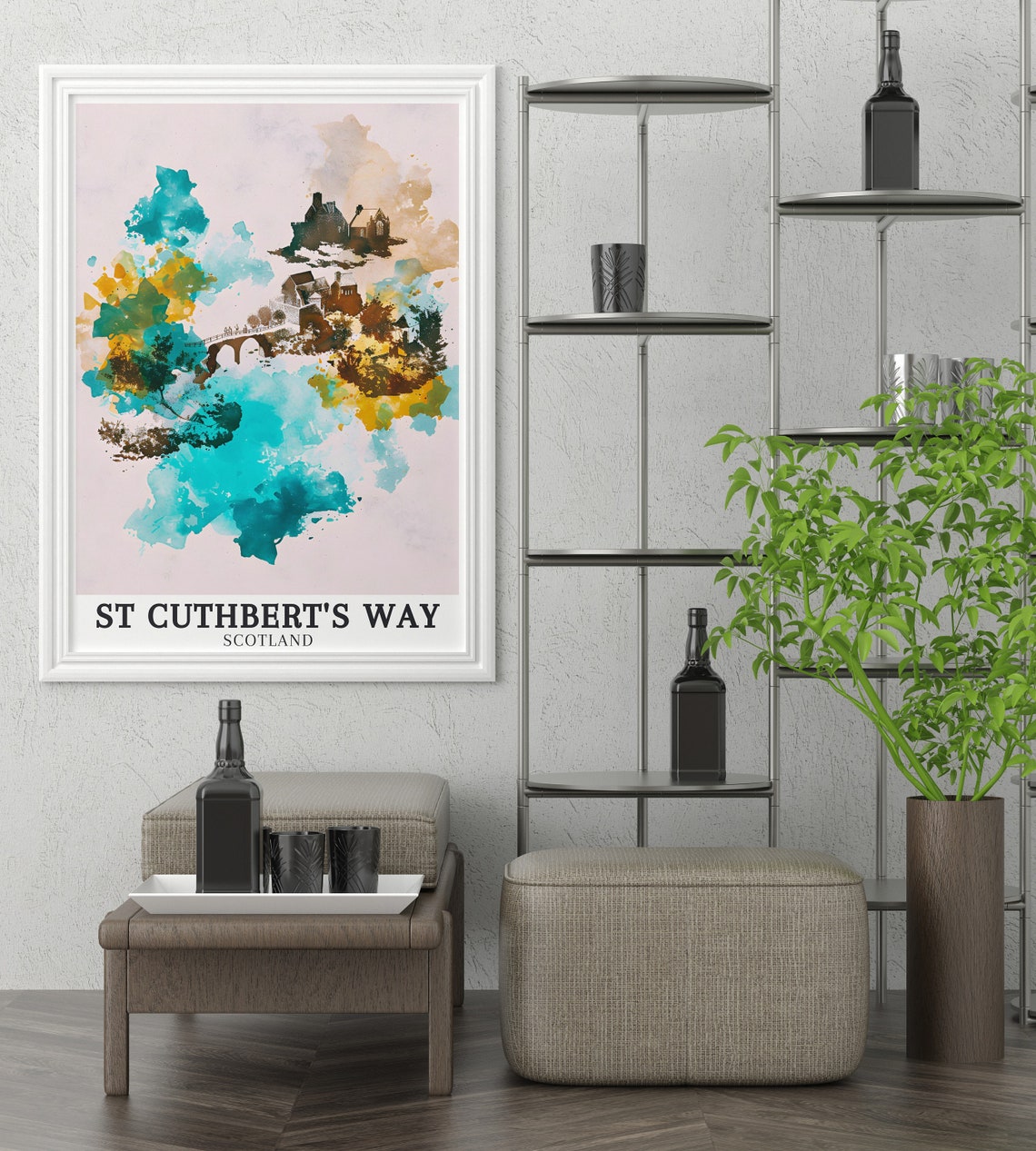 St Cuthbert's Way Holy Island Abstract Watercolor Splash Poster - Image 2