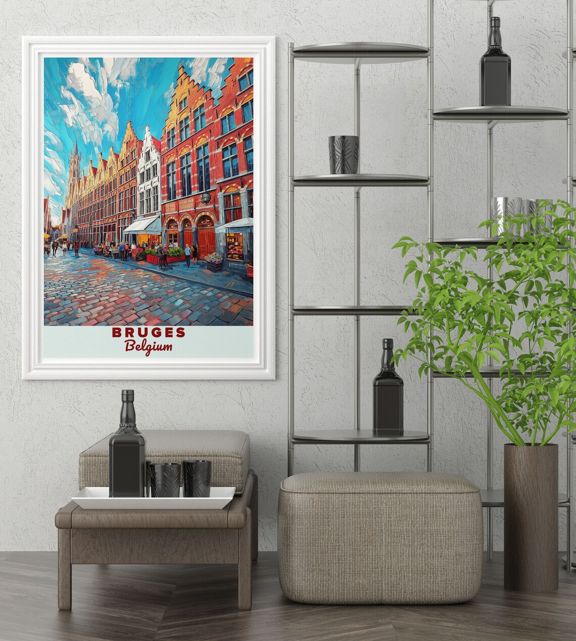 Bruges Grote Markt Old Town Street Scene Belgium Travel Poster - Image 3