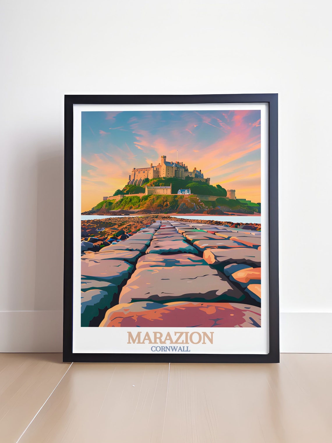 Marazion Cornwall St Michaels Mount Sunset Causeway View Poster - Image 4