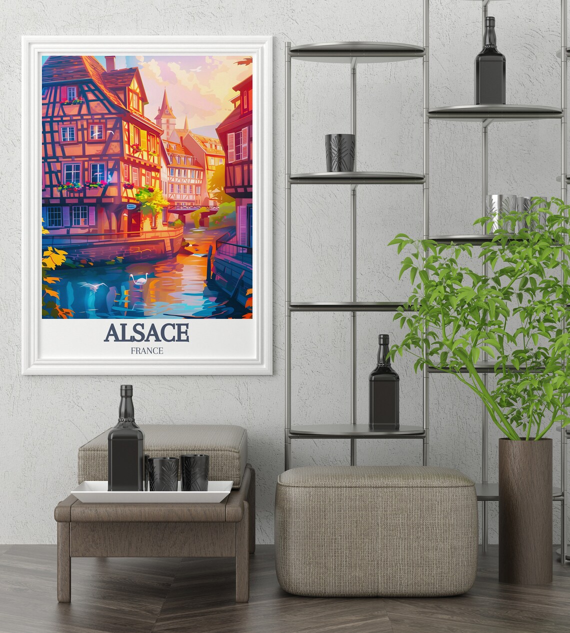 Petite France Canal Sunset Half Timbered Houses Travel Art Poster - Image 2