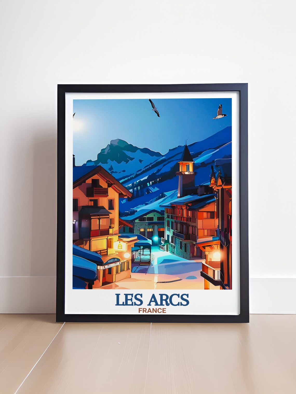 Les Arcs France Moonlit Village Mountain Night Scene Travel Poster - Image 4