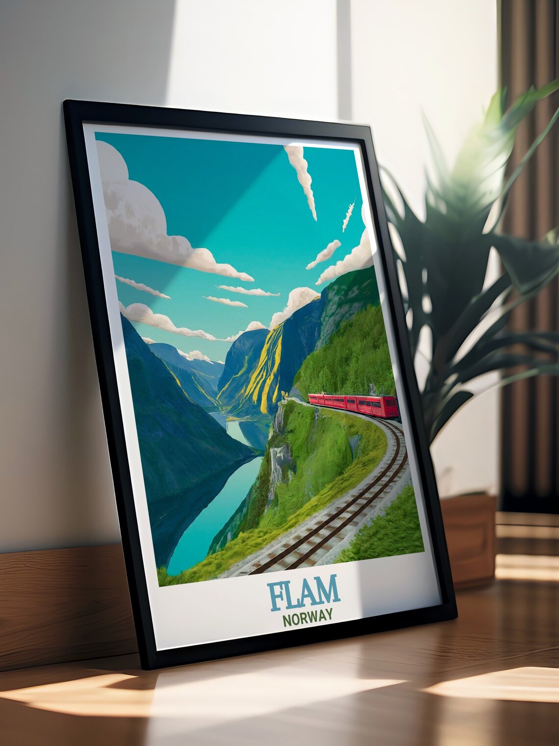 Flam Flamsbana Red Train Mountain Fjord Norway Travel Poster - Image 3
