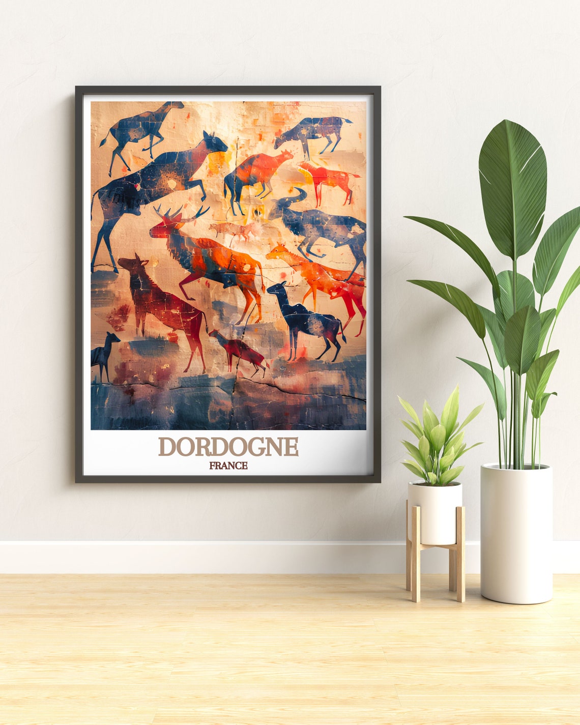 Dordogne France Prehistoric Cave Art with Deer Silhouette Poster - Image 3