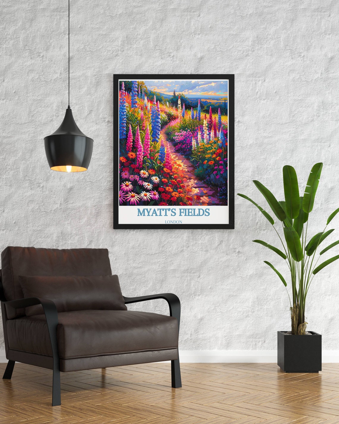 Myatt's Fields London Lupin Garden Path Sunset Travel Poster - Image 3
