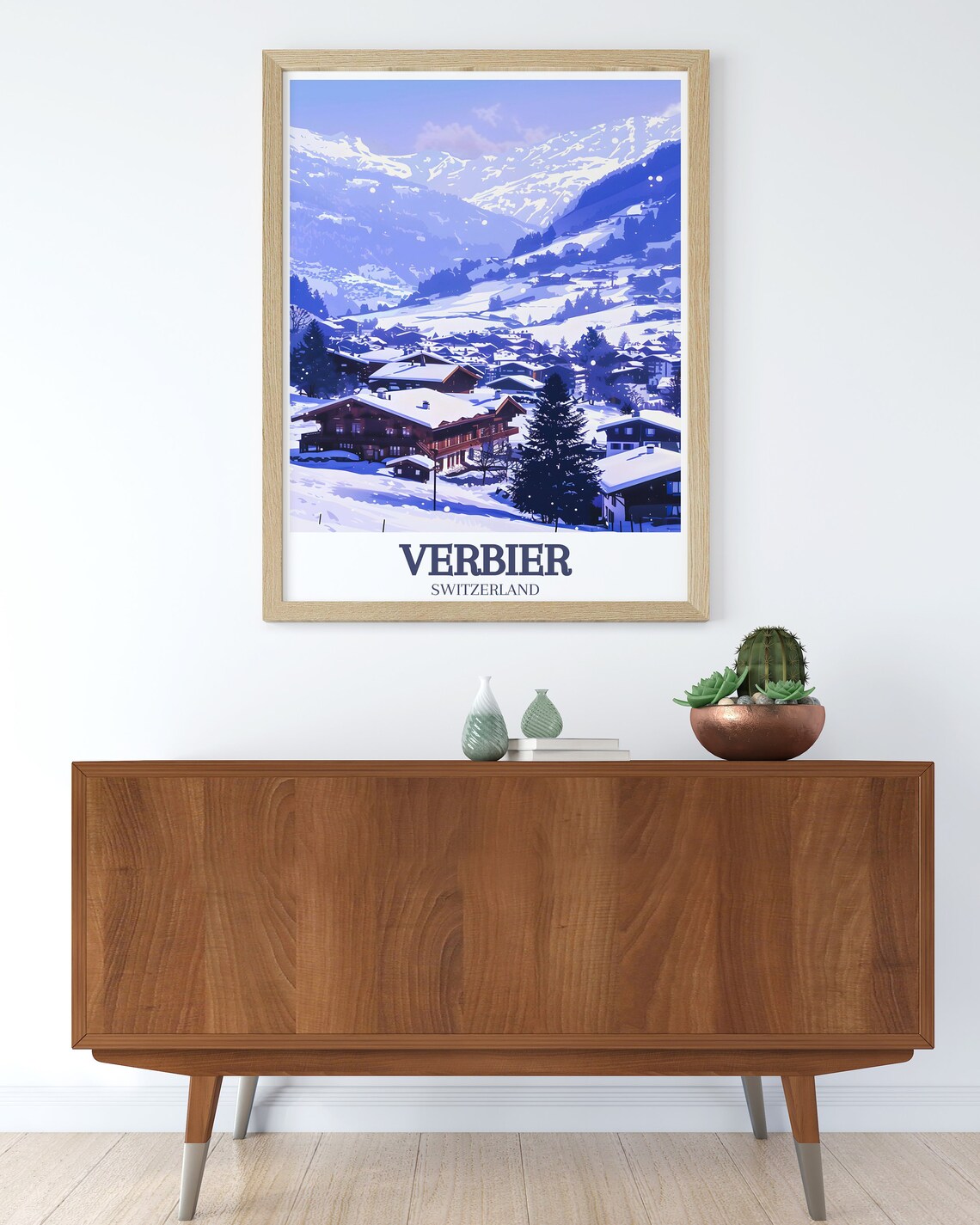 Verbier Switzerland Snowy Alpine Village Winter Valley Travel Poster - Image 3