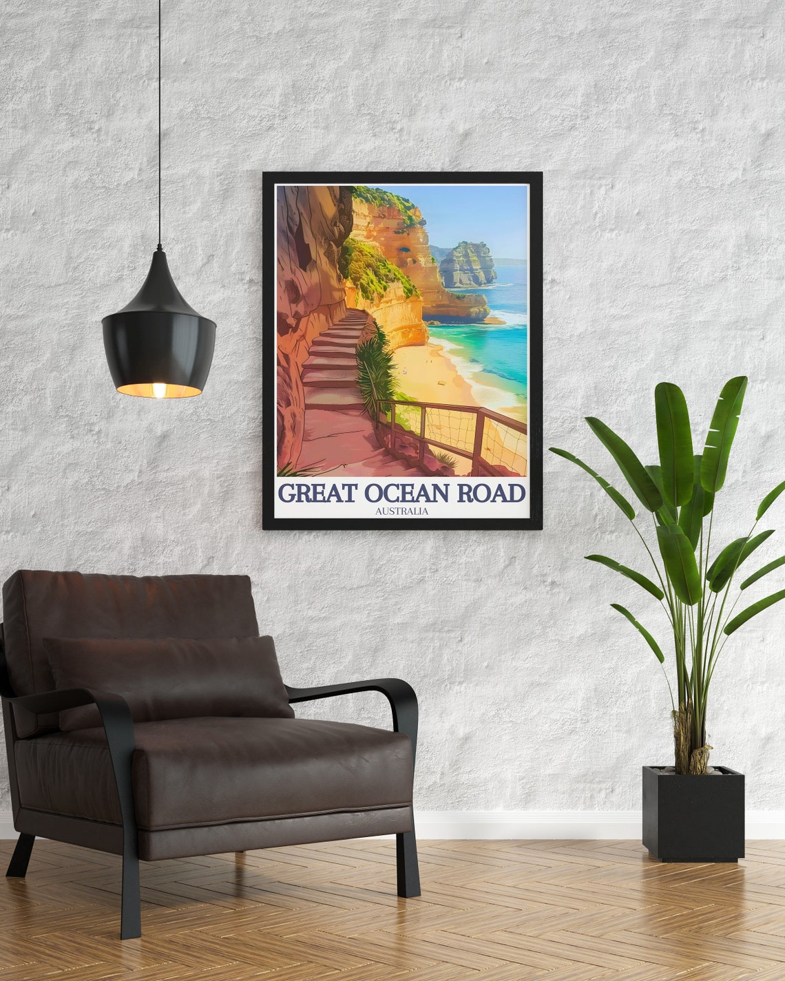 Great Ocean Road Cliffside Stairway to Sandy Beach Descent Poster - Image 3