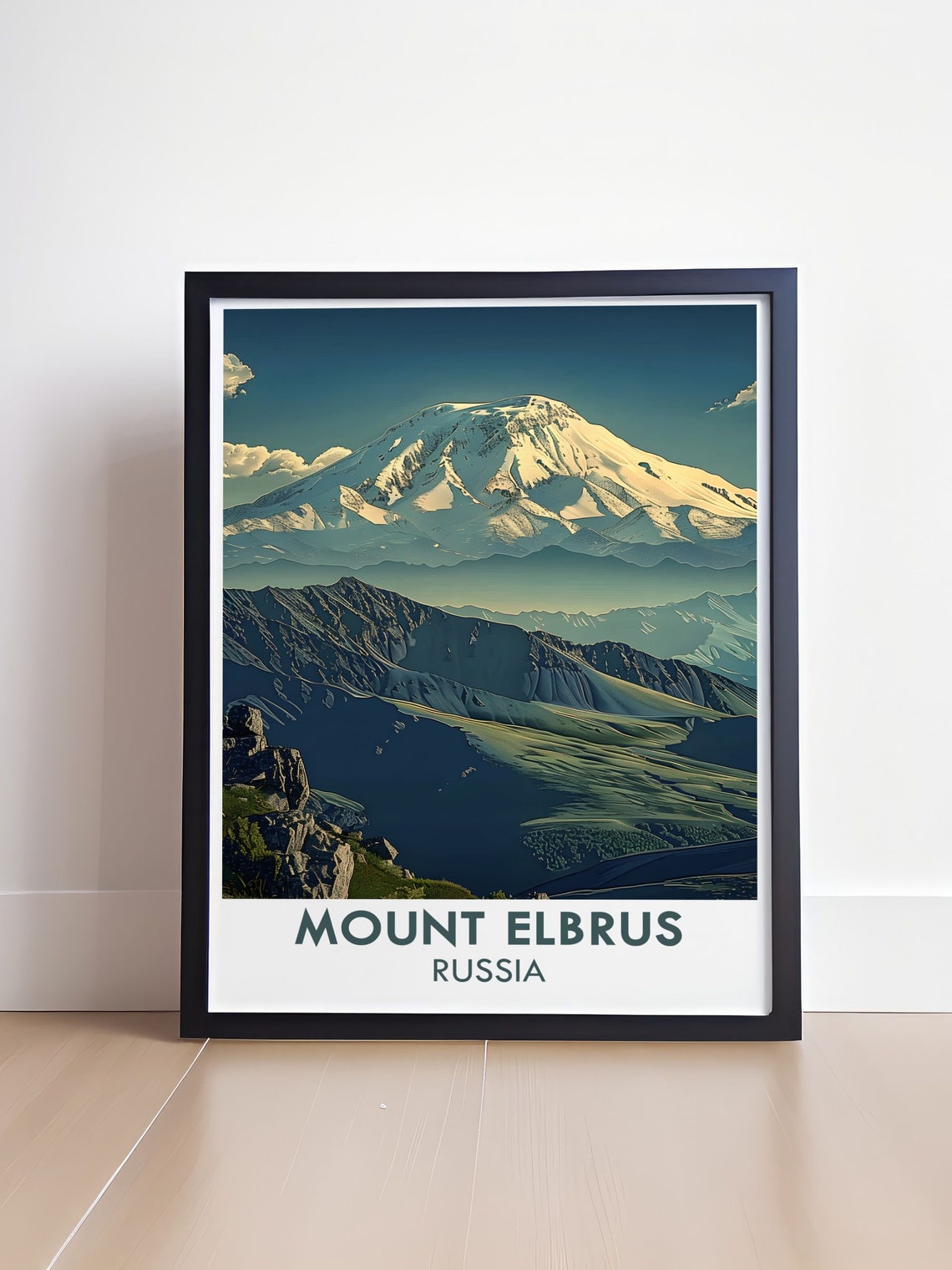 Mount Elbrus Russia Snowcapped Summit Above Layered Ridges Poster - Image 4