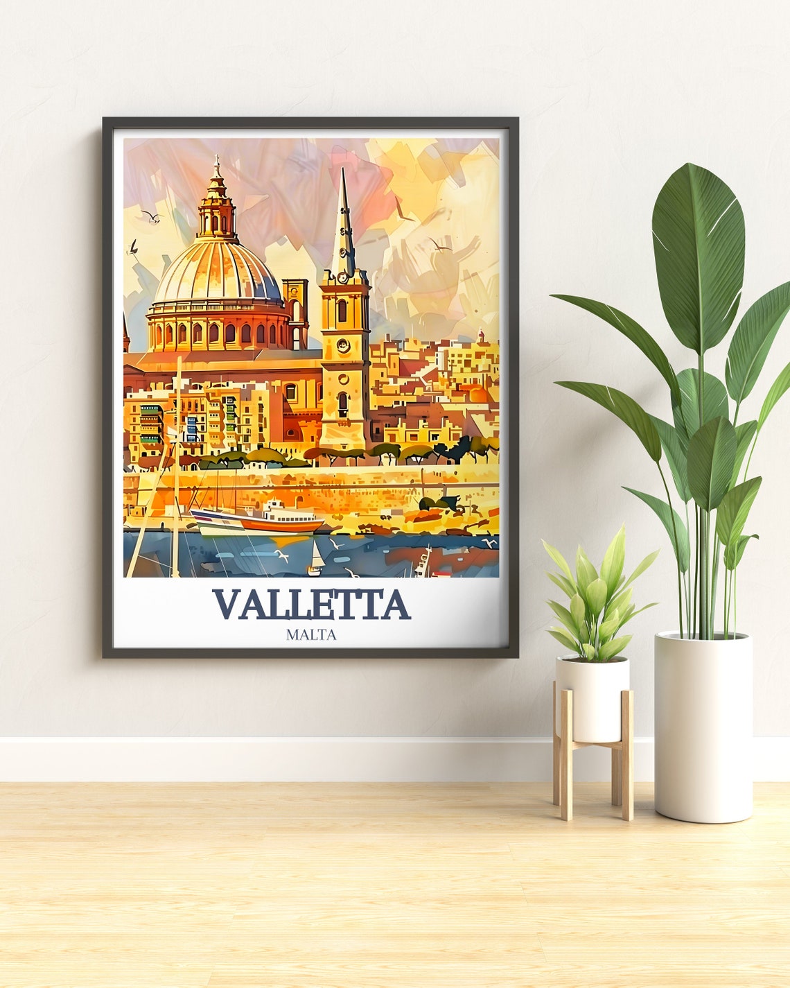 Valletta Malta Co Cathedral Dome Harbour Watercolor Art Poster - Image 2