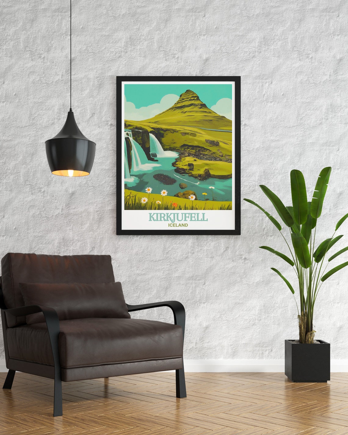 Kirkjufell Iceland Kirkjufellsfoss Waterfall Meadow View Poster - Image 3