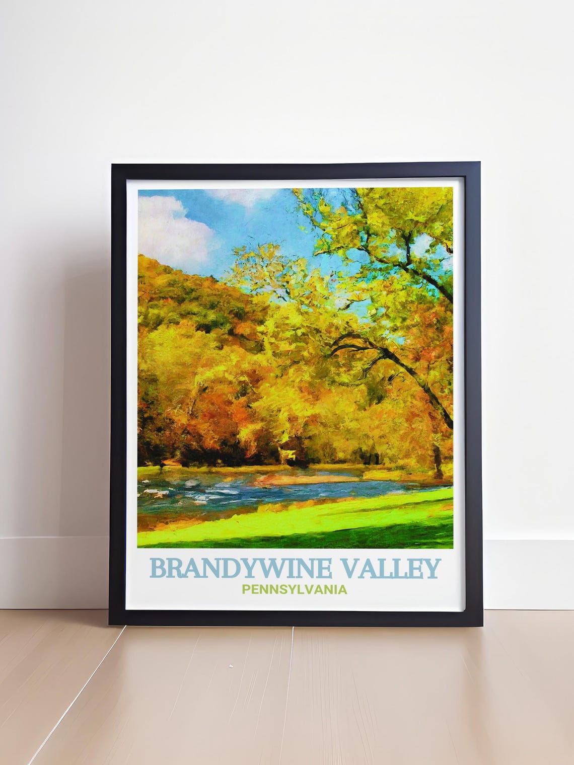 Brandywine Valley Pennsylvania Autumn Foliage Riverside Scene Poster - Image 4