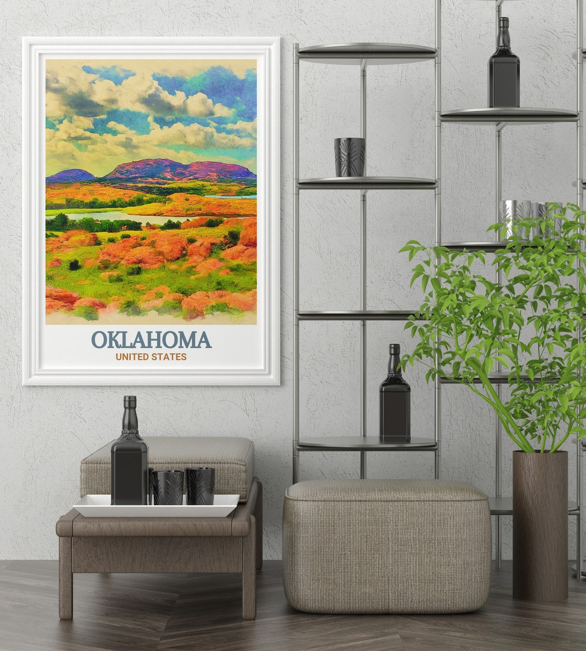 Oklahoma Wichita Mountains Red Rock Prairie Watercolor Poster - Image 2