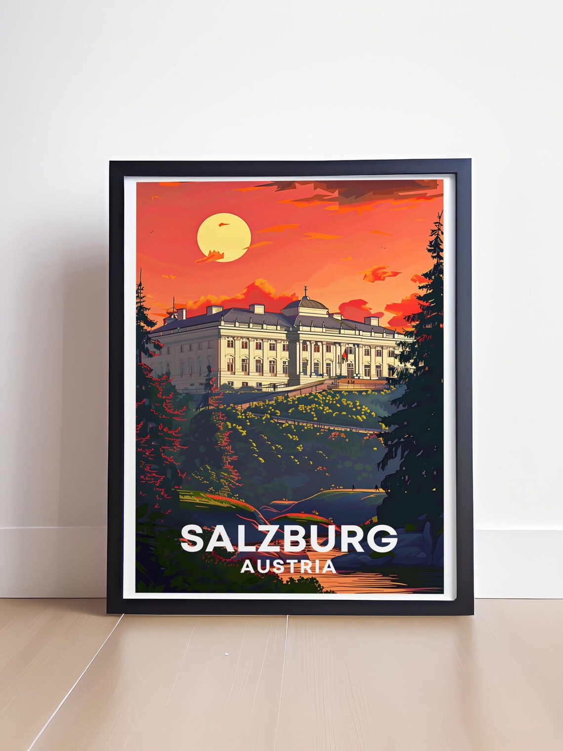Salzburg Austria Sunset Mirabell Palace Retro Vintage Travel Poster - Image 4