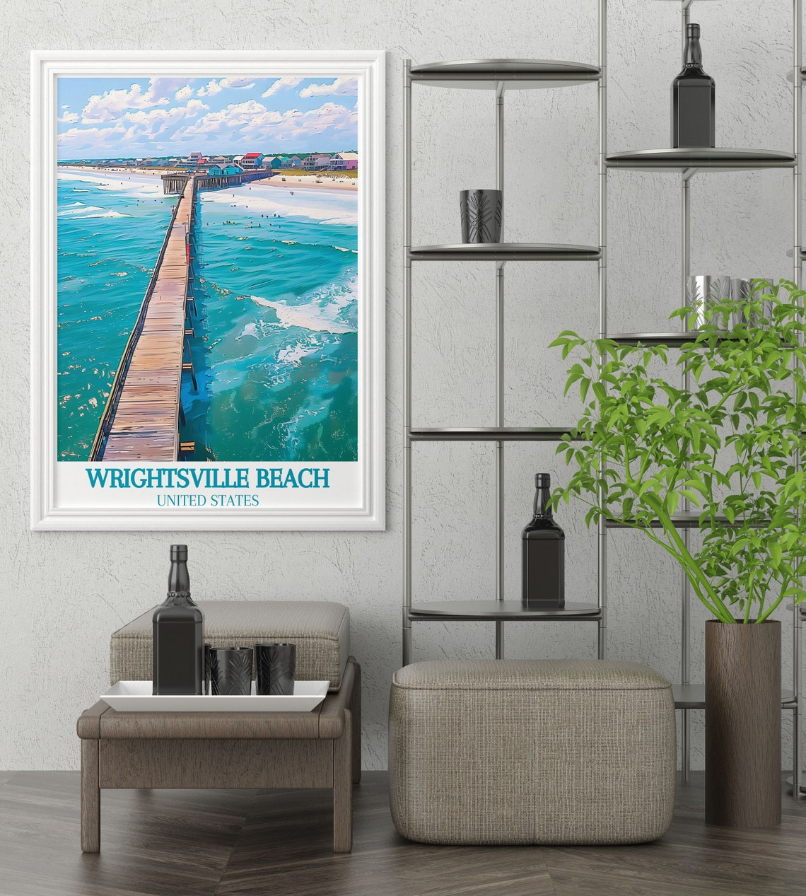 Wrightsville Beach Long Wooden Pier Sparkling Turquoise Ocean Poster - Image 3