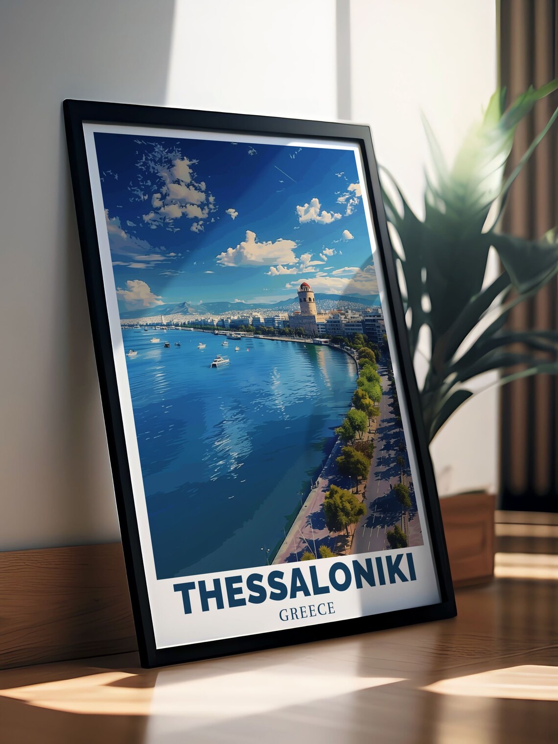 Thessaloniki Waterfront White Tower Boats Greece Travel Poster - Image 3