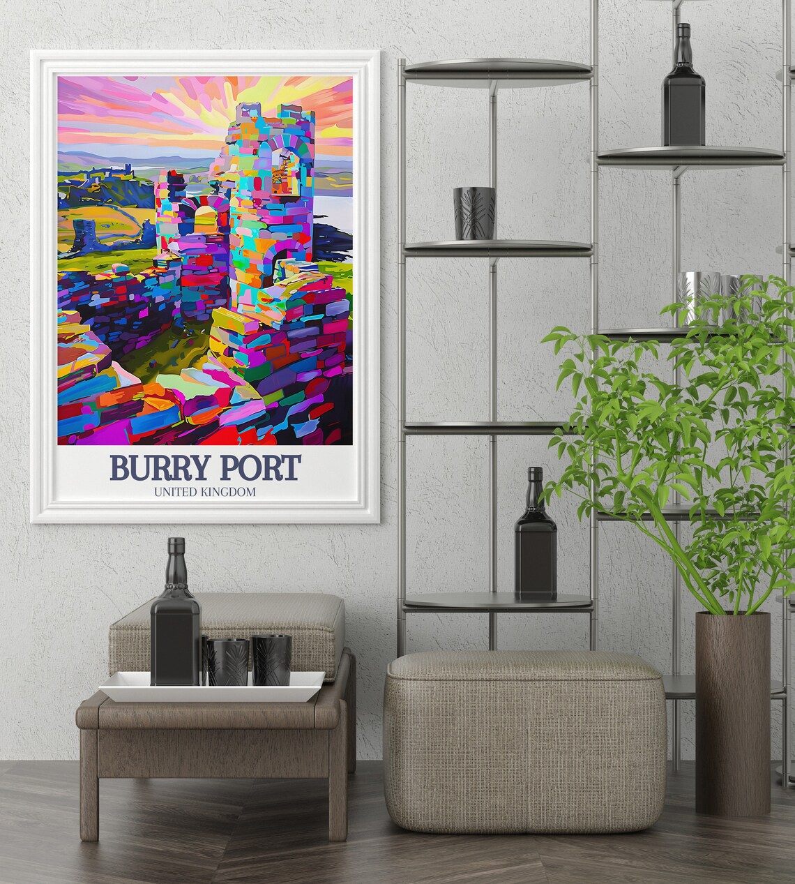 Burry Port Kidwelly Castle Ruins Colorful Rainbow Wales Art Poster - Image 2