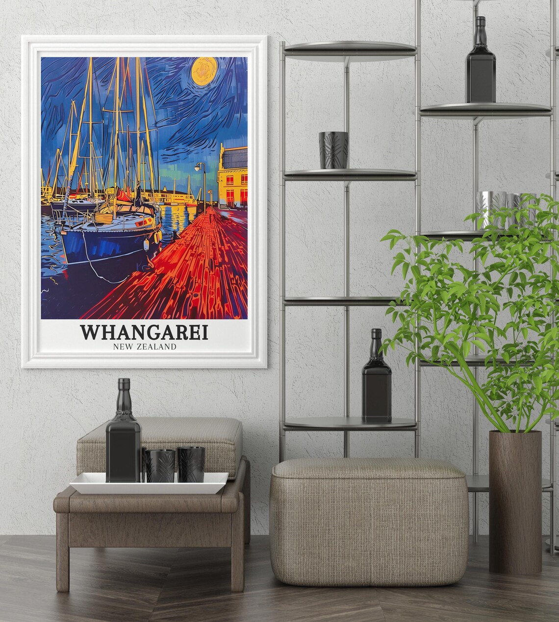 Whangarei New Zealand Night Marina Sailboats Starry Sky Poster - Image 2