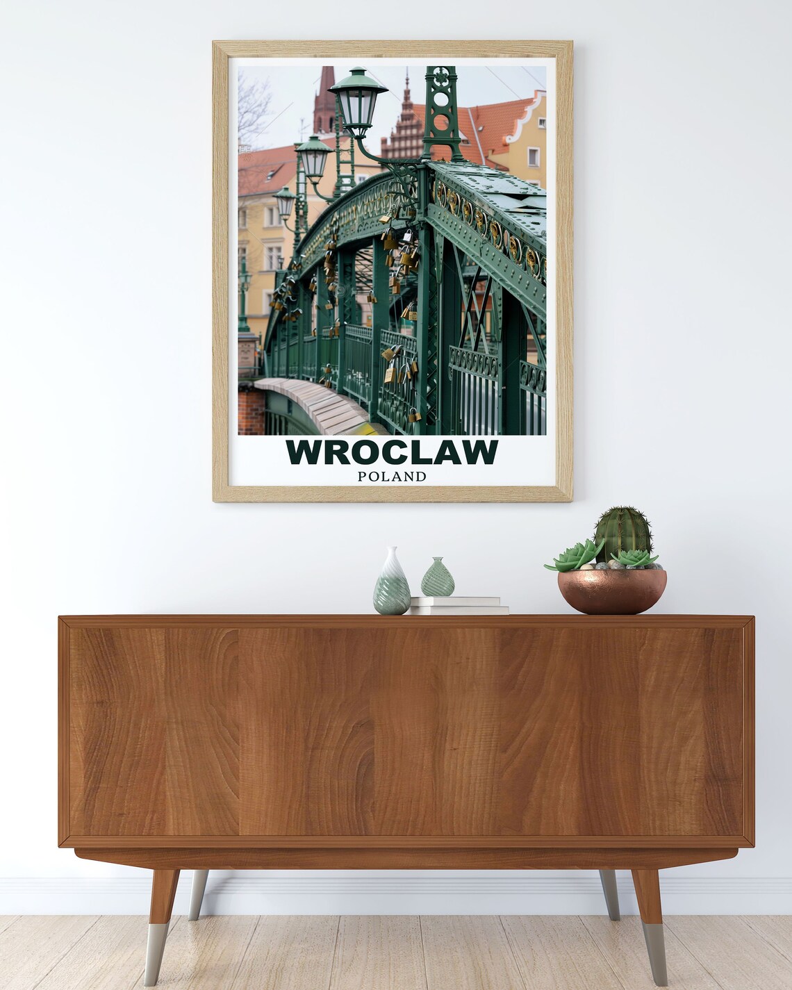 Wroclaw Poland Tumski Bridge Love Locks Green Iron Arch Poster - Image 2