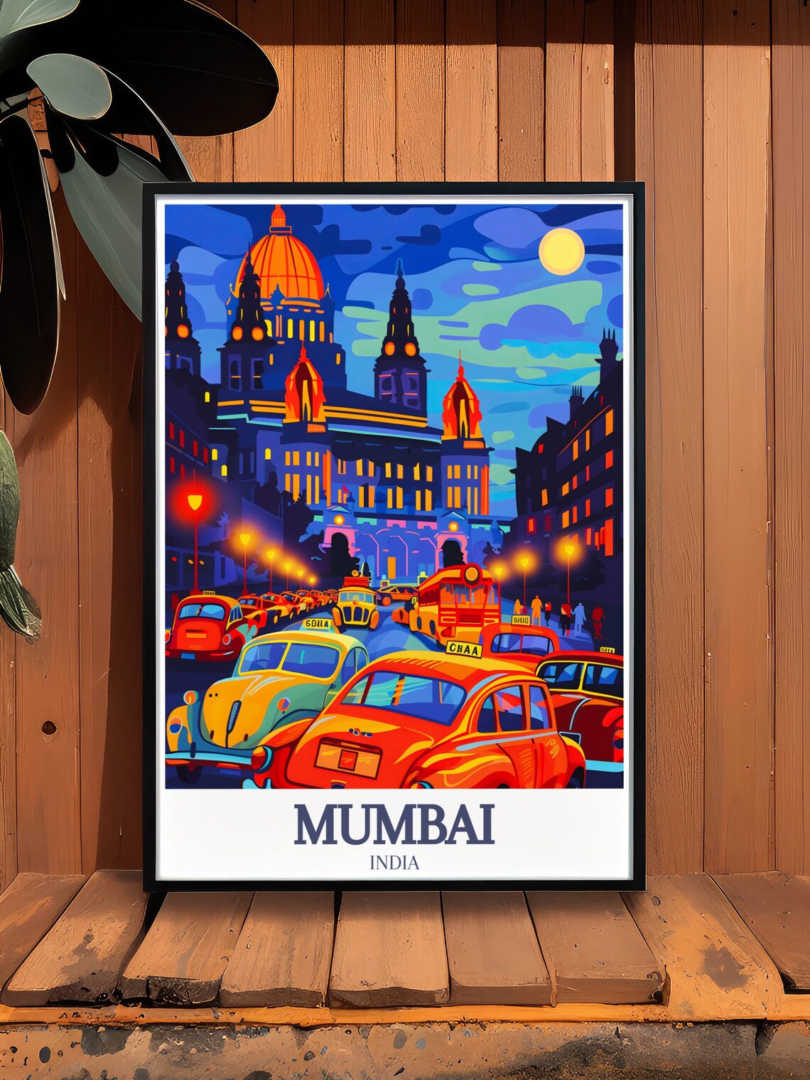 Mumbai Night Street Colorful Taxis Domed Landmark Neon Travel Poster - Image 2
