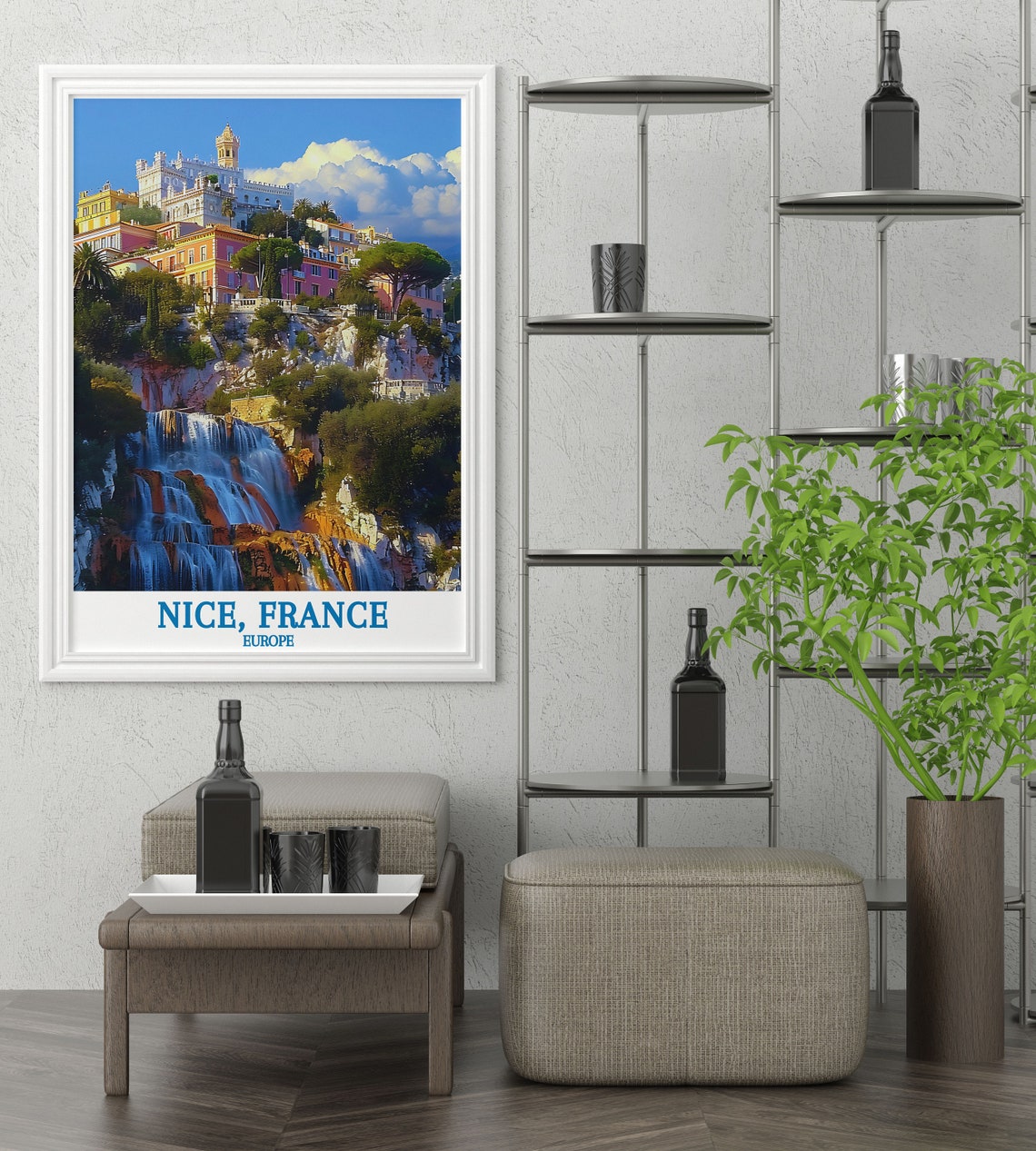 Nice France Cascading Waterfall Charming Old Town Riviera Poster - Image 3