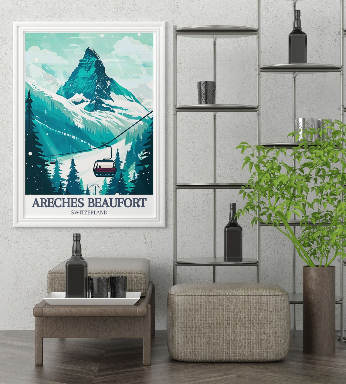 Areches Beaufort Gondola Ride By Snowy Alpine Peak Winter Poster - Image 3