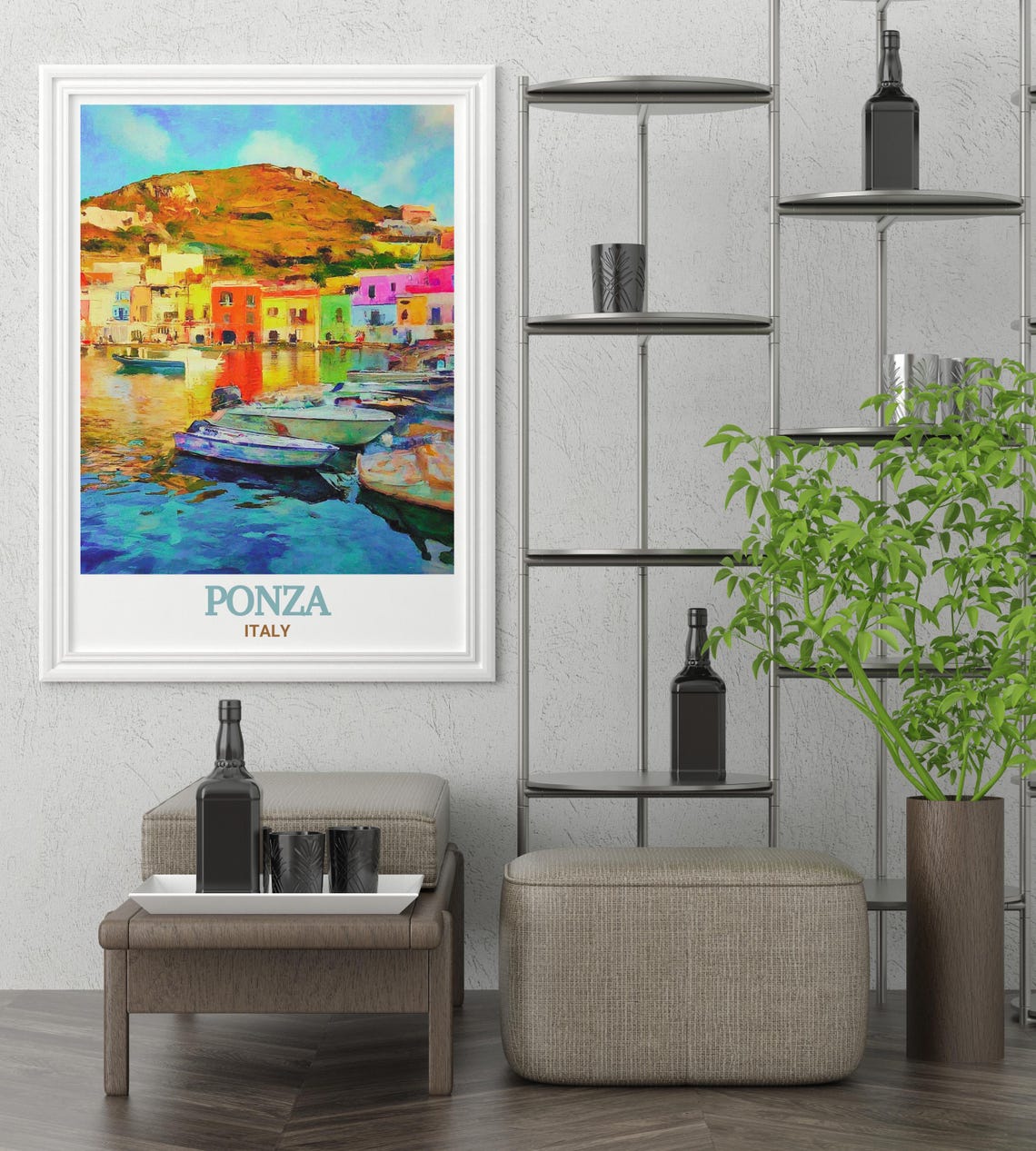 Ponza Italy Colorful Harbor Boats Hillside Town Travel Poster - Image 2