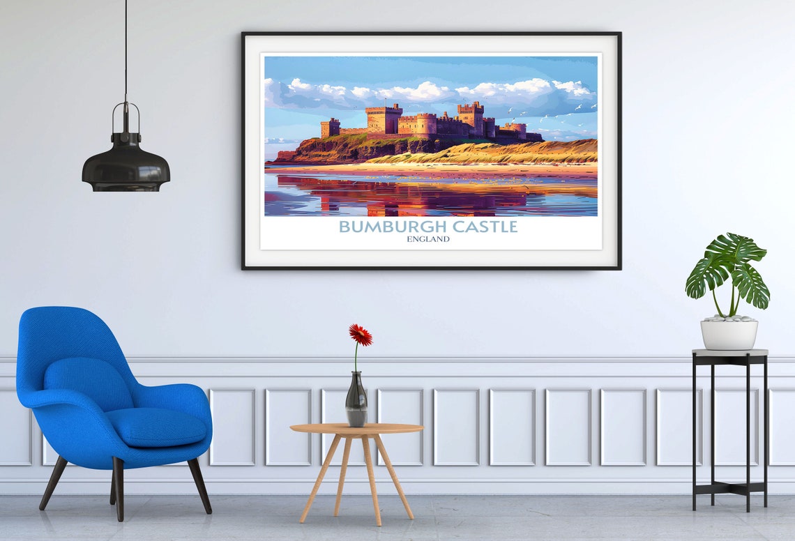 Bamburgh Castle England Sunset Reflection Coastal Waters Travel Poster - Image 3