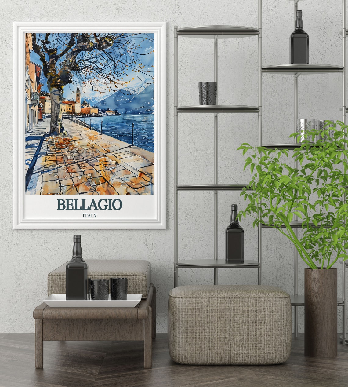Bellagio Lakeside Promenade Plane Tree Watercolor Italy Poster - Image 3