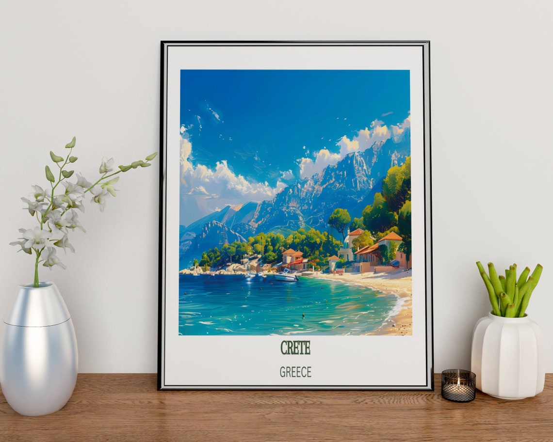 Crete Greece Mountain Bay Turquoise Sea Serene Beach Travel Poster - Image 2