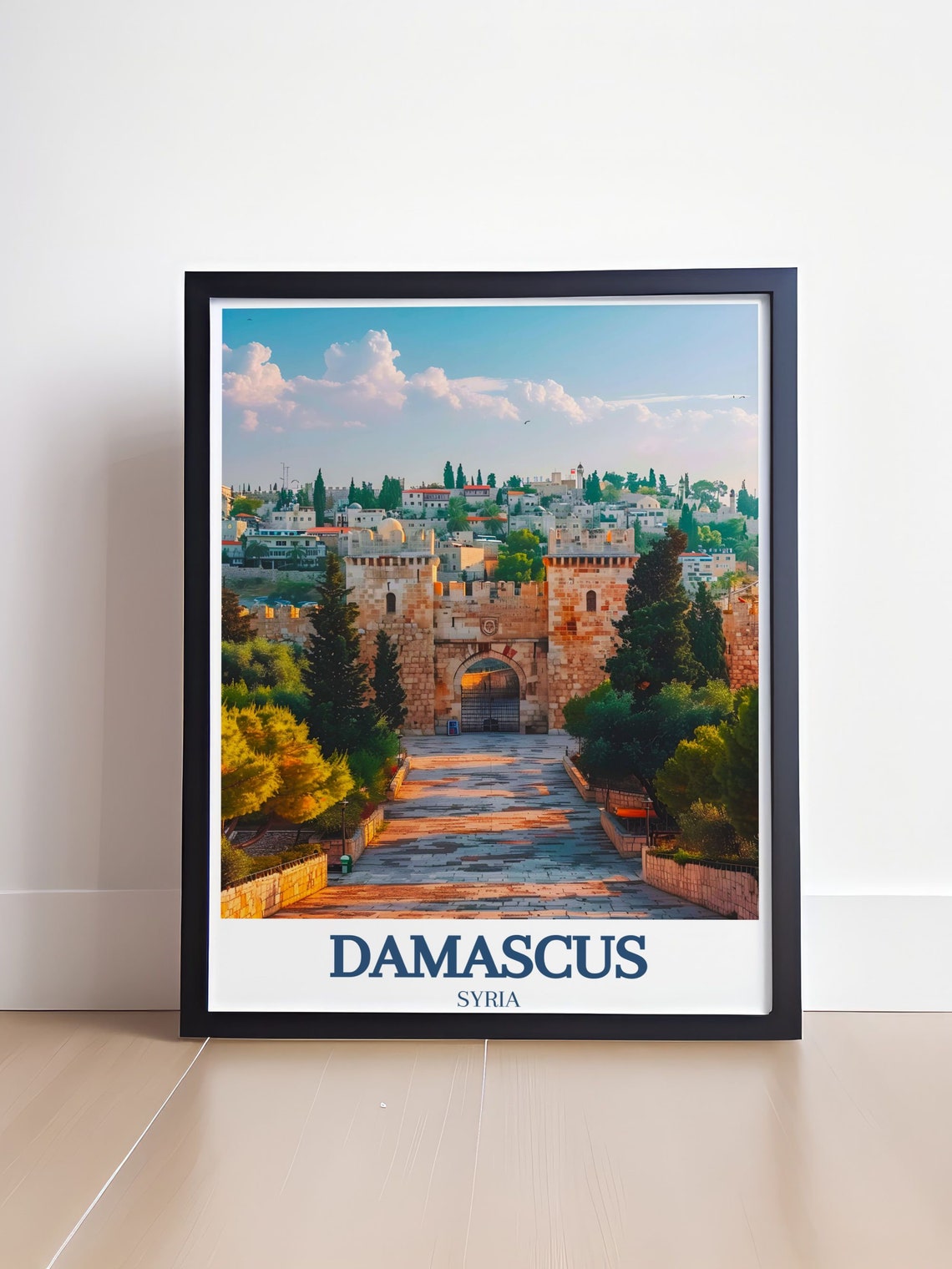 Damascus Syria Historic Stone Gate Poster with Cypress Trees - Image 4