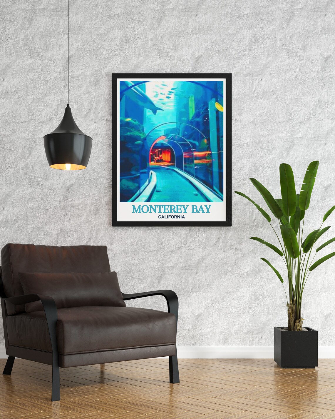 Monterey Bay California Aquarium Underwater Tunnel Shark Travel Poster - Image 2