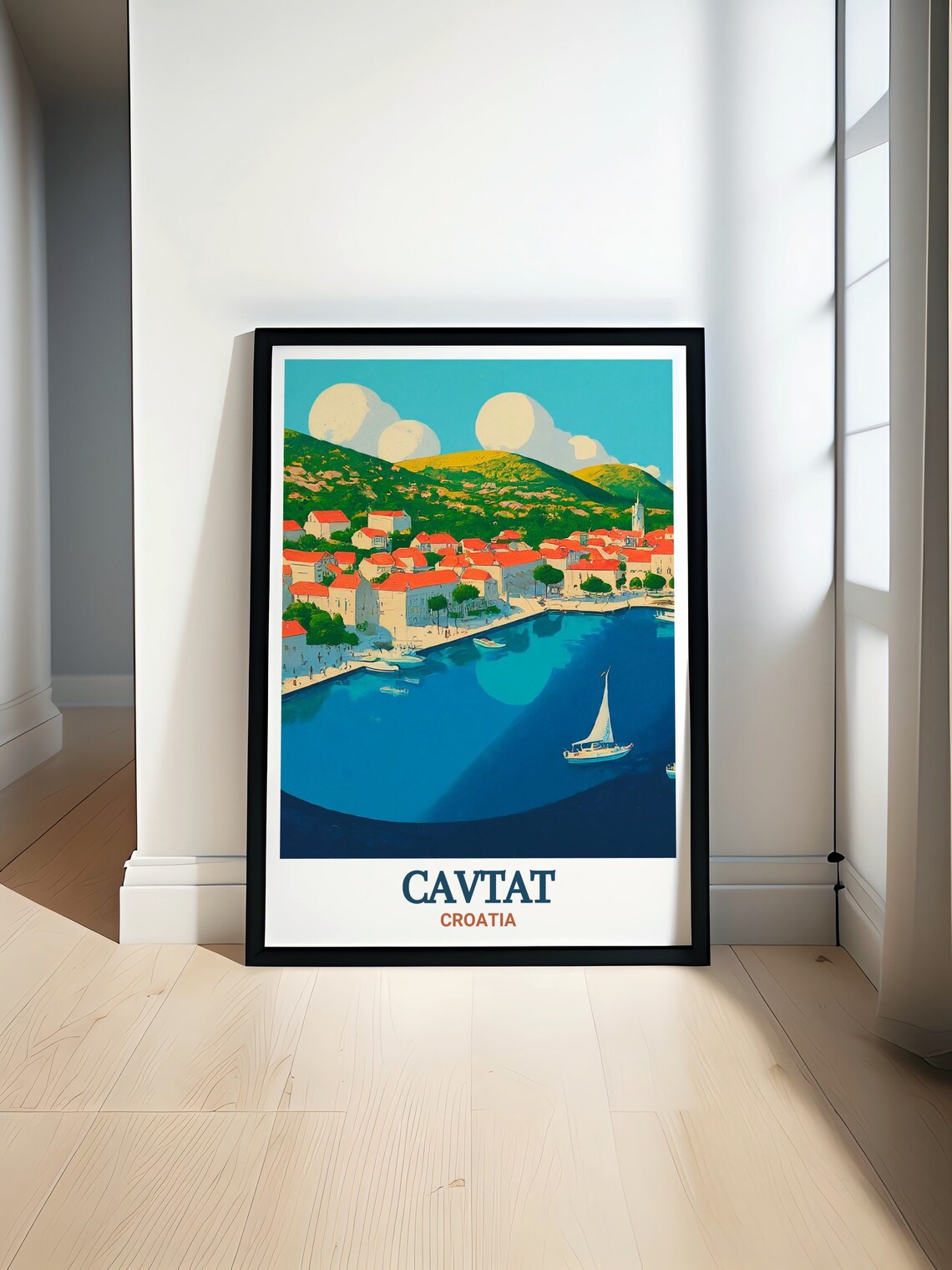 Cavtat Harbor Sailboats and Terracotta Rooftops in Croatia Poster