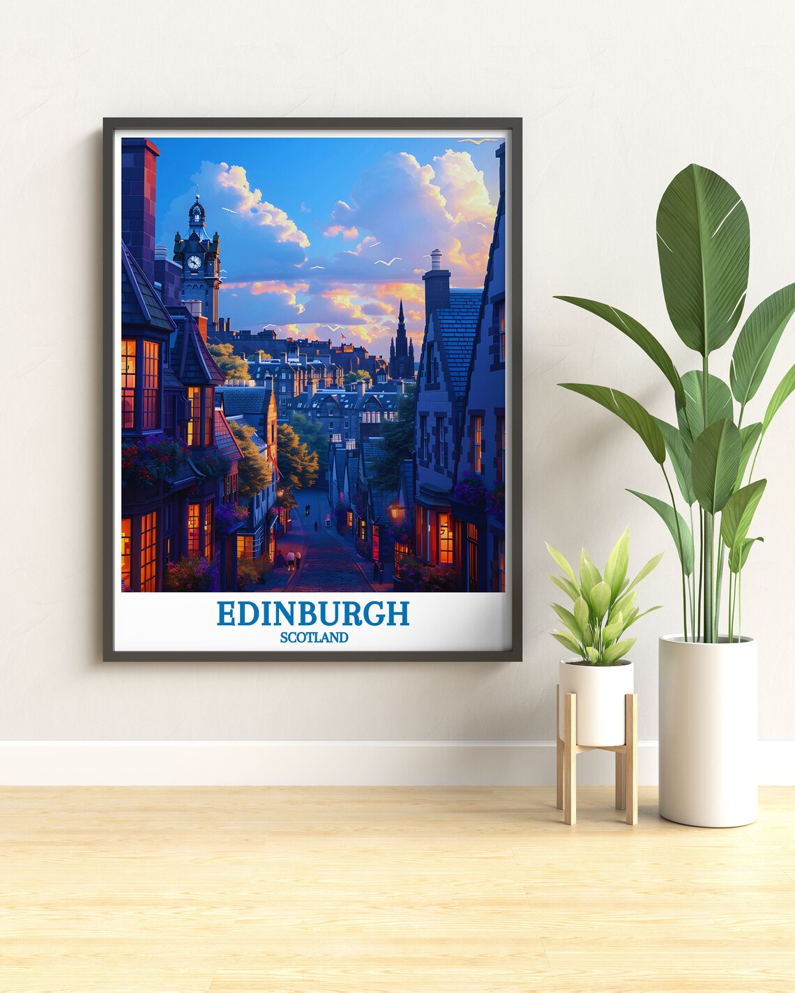 Edinburgh Royal Mile Cobbled Old Town Street at Dusk Travel Poster - Image 2