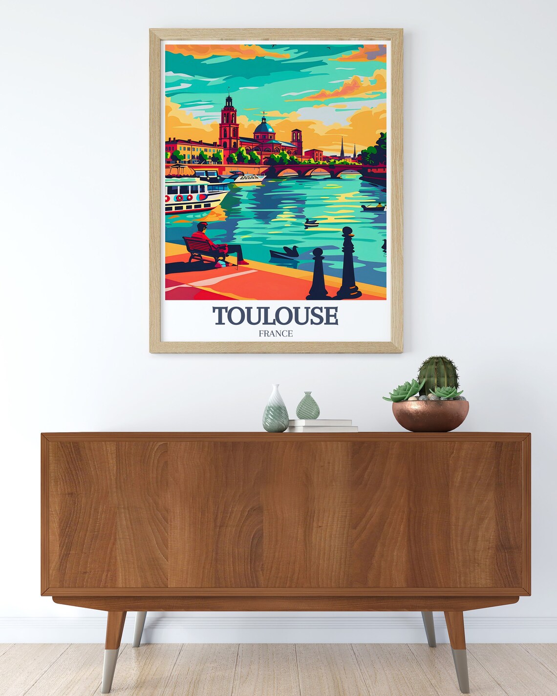Toulouse France Pont Neuf Garonne River Bank Golden Sunset Poster - Image 3