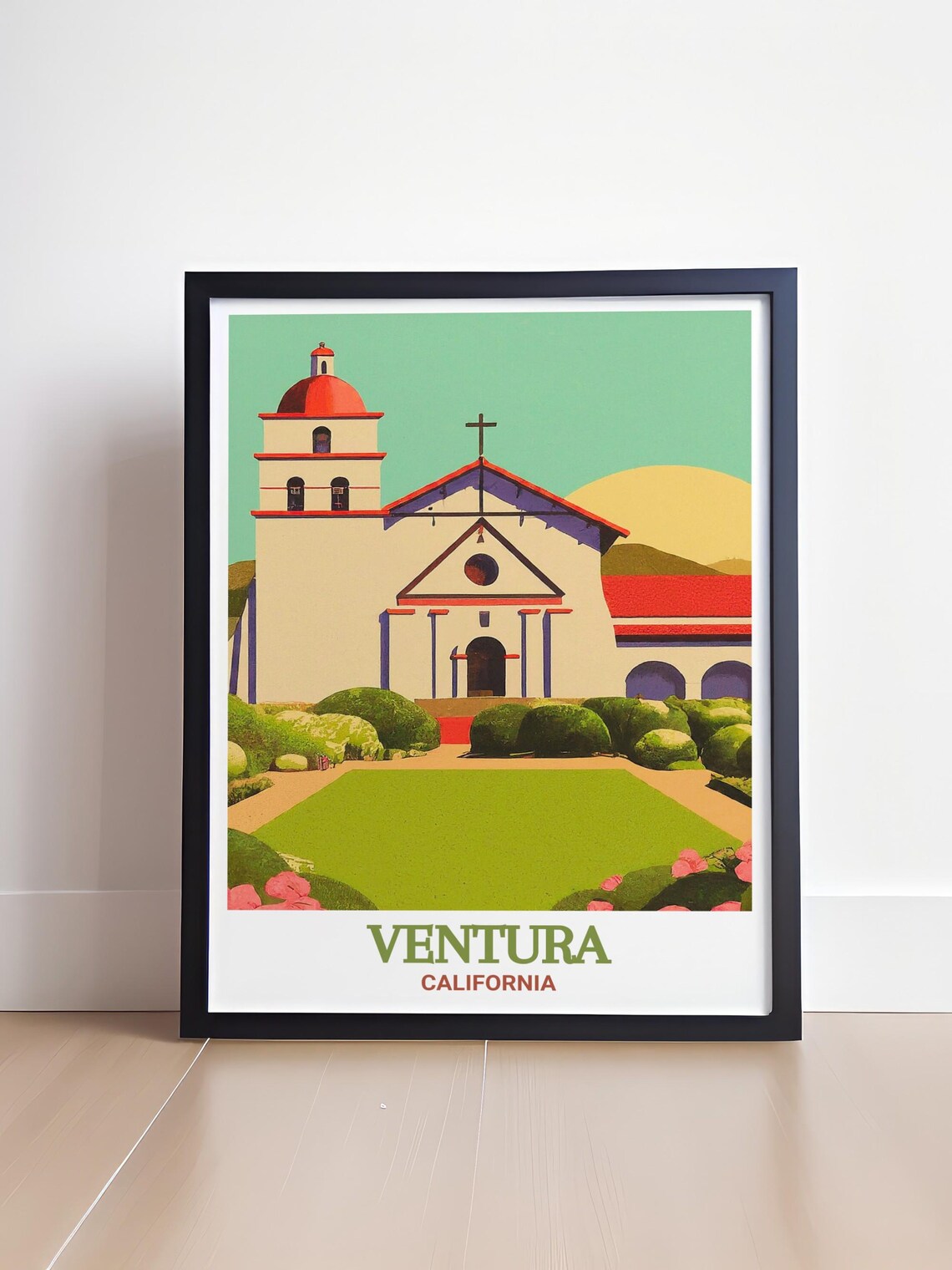 Ventura California Mission Church Red Dome Garden Travel Poster - Image 4