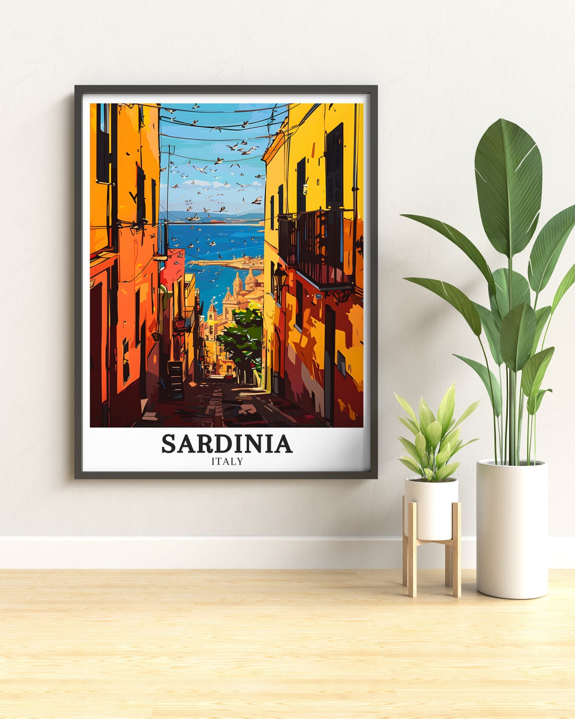 Sardinia Italy Old Town Alleyway Leading Down to the Sea Poster - Image 2