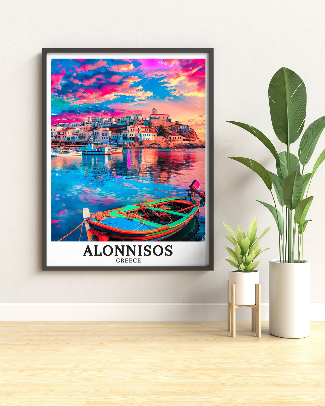 Alonnisos Harbor at Sunset with Colorful Boats Greece Travel Poster - Image 2