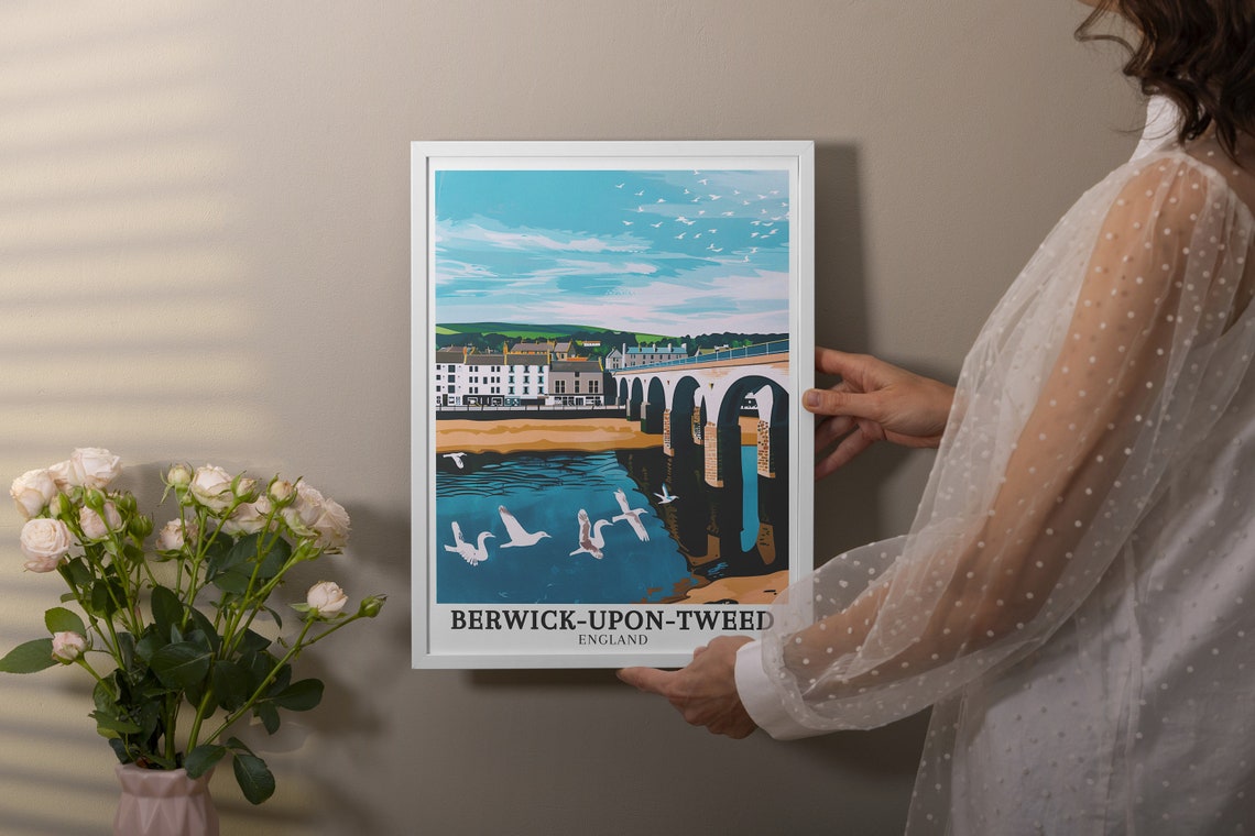 Berwick-upon-Tweed Bridge Arches and Soaring Seagulls Poster - Image 2