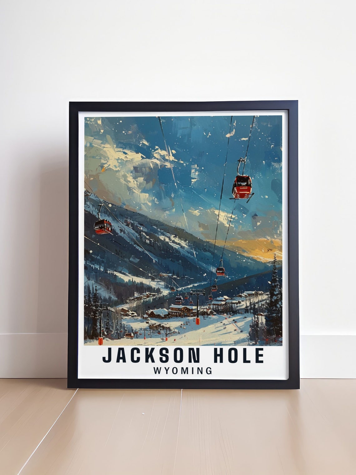 Jackson Hole Wyoming Ski Resort Gondolas at Twilight Snow Poster - Image 4