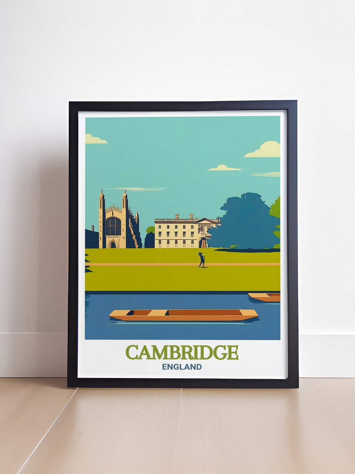 Cambridge The Backs Punt on River Cam Kings College View Poster - Image 4