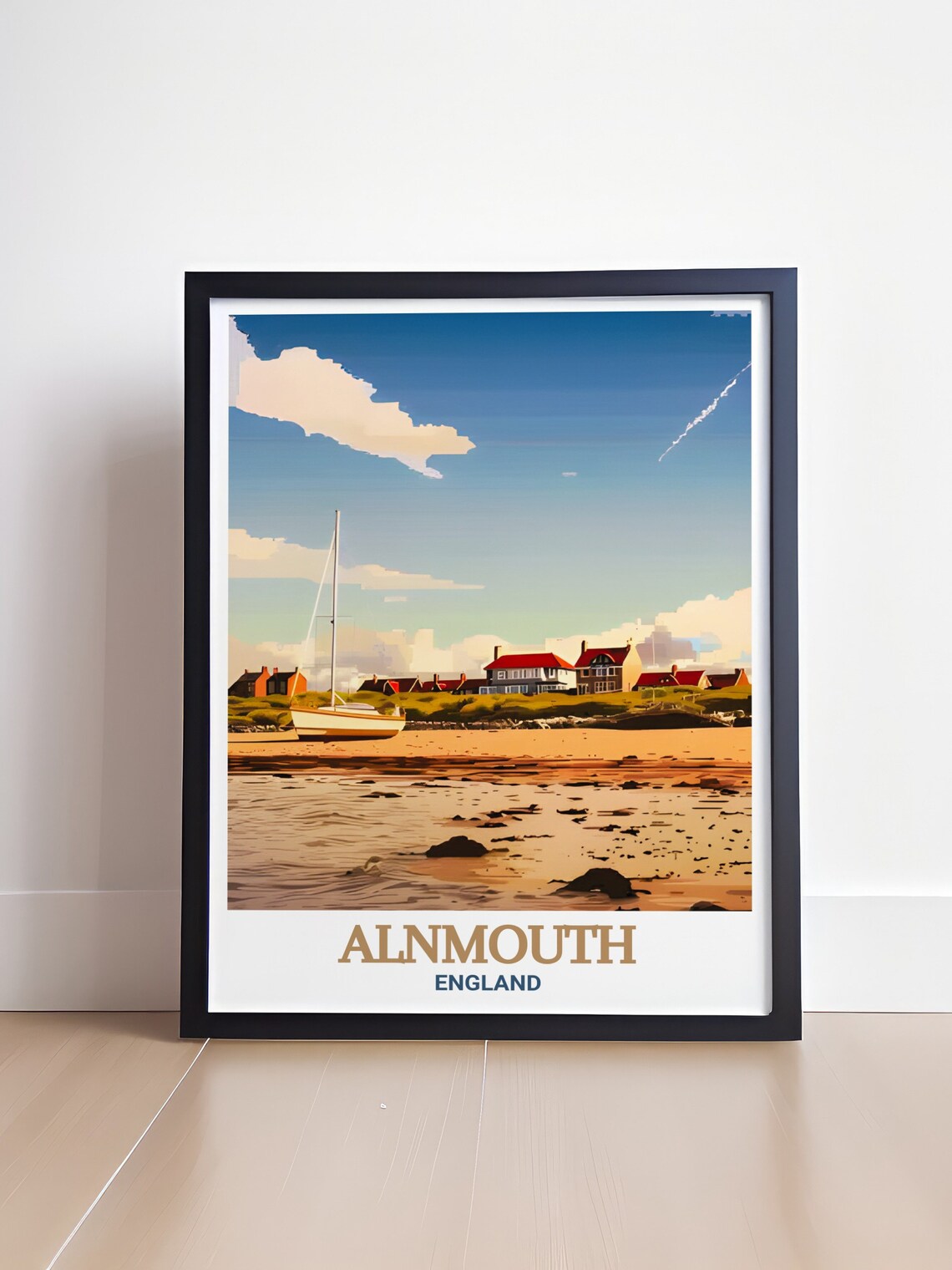 Alnmouth Beach Sailboat Poster England Seaside Village Travel Art - Image 4