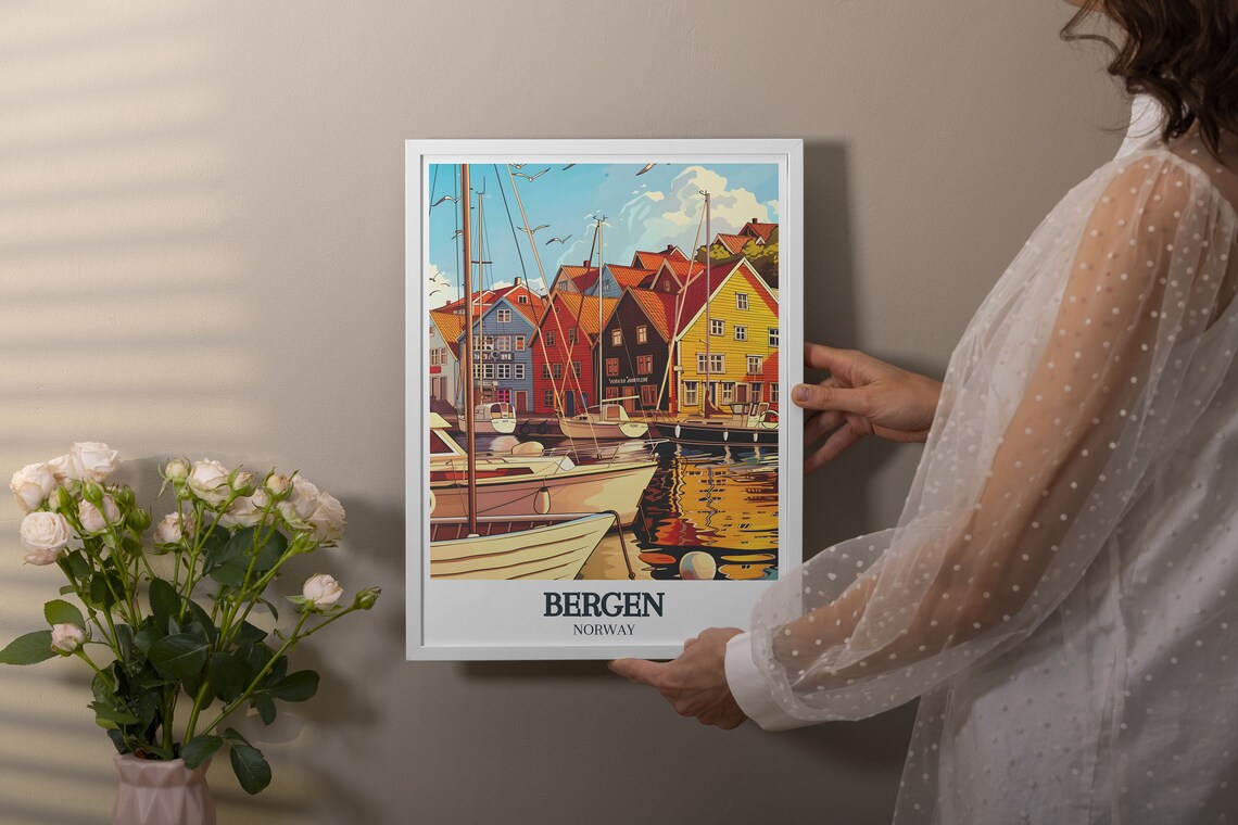 Bergen Norway Bryggen Wharf Colorful Harbor Houses Art Classic Poster - Image 4
