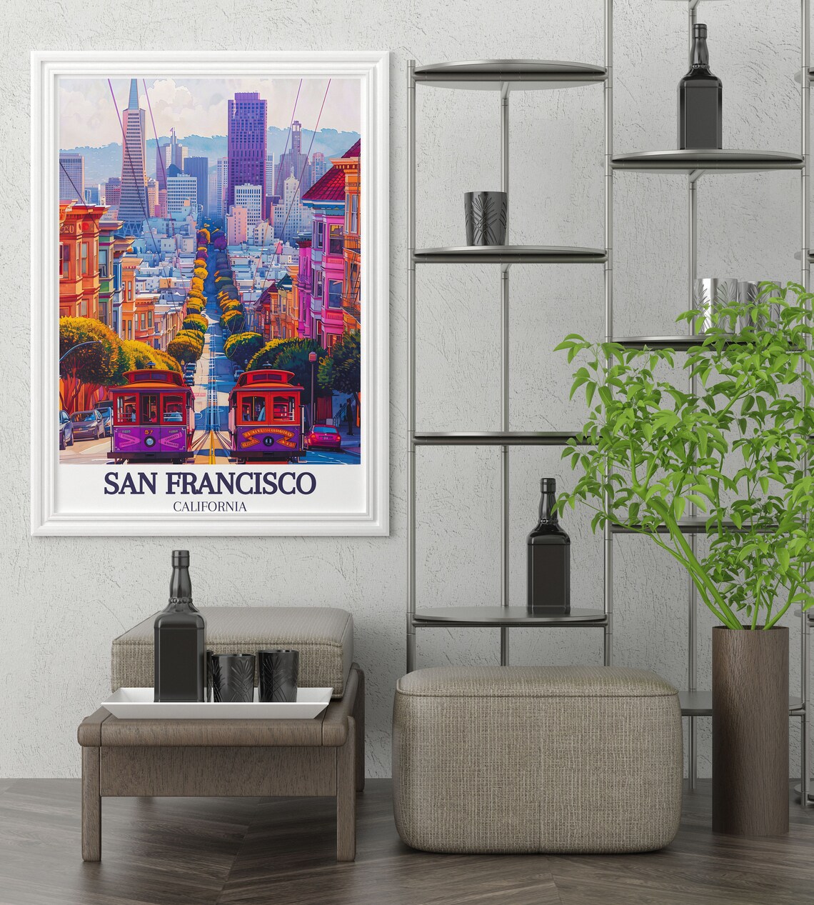 San Francisco California Street Cable Cars Skyline Art Poster - Image 3