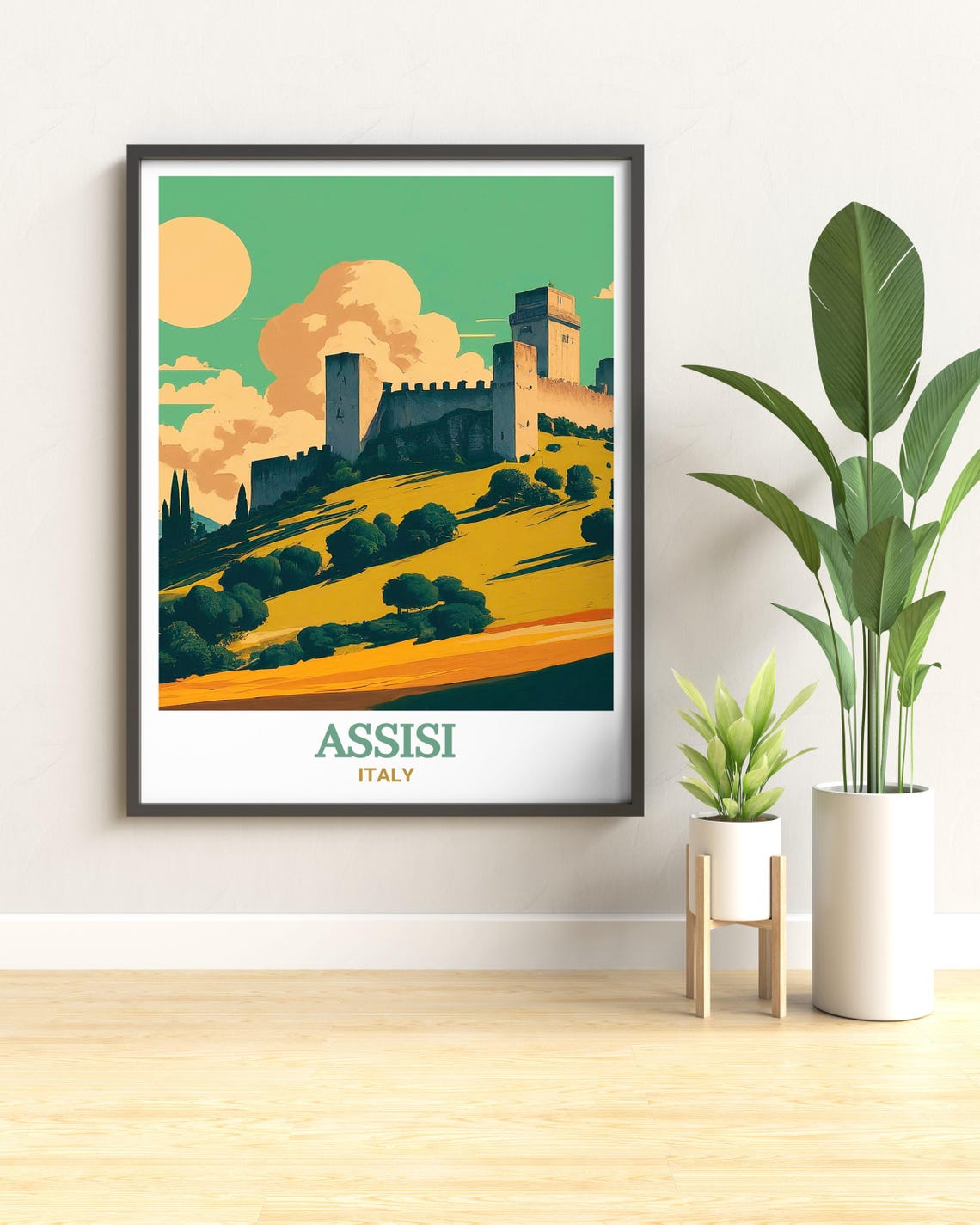 Assisi Italy Rocca Maggiore Fortress Golden Hills Travel Poster - Image 3