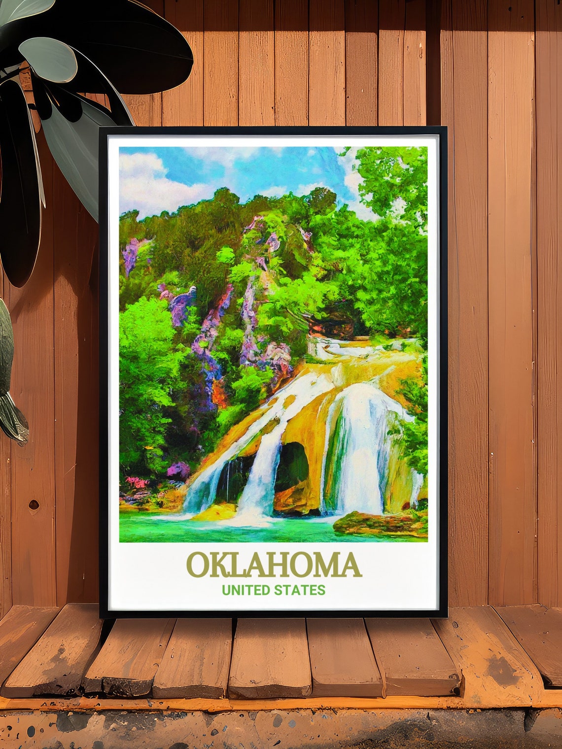 Oklahoma Turner Falls Waterfall Lush Forest Impressionist Poster - Image 3