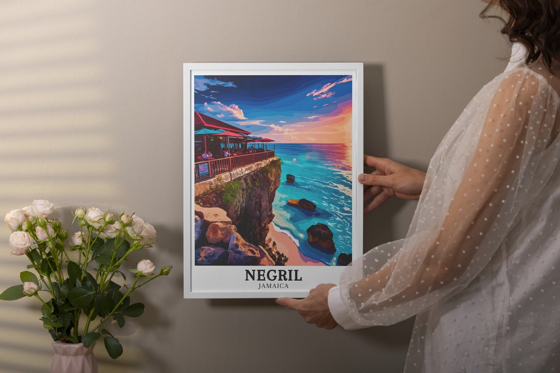 Negril Ricks Cafe Cliff Sunset Jamaica Caribbean Travel Poster - Image 3