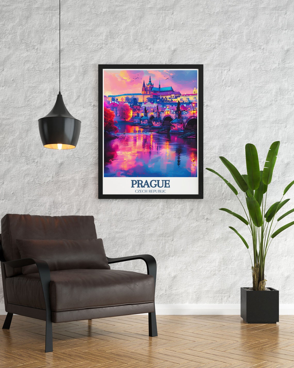 Prague Charles Bridge and Castle Illuminated at Dusk Travel Poster - Image 3