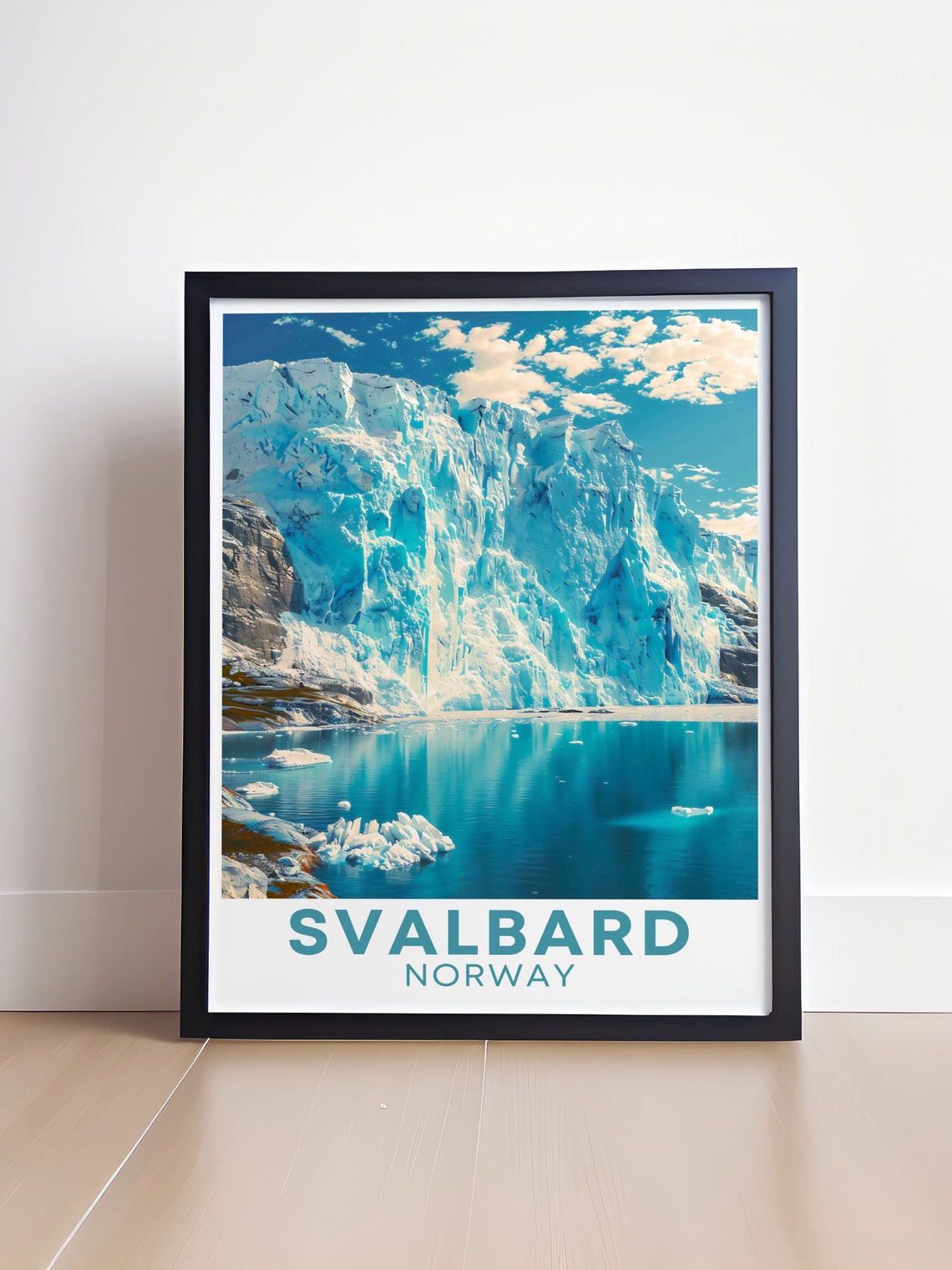 Svalbard Norway Bright Blue Glacier Cliff Icebergs Day Poster - Image 4