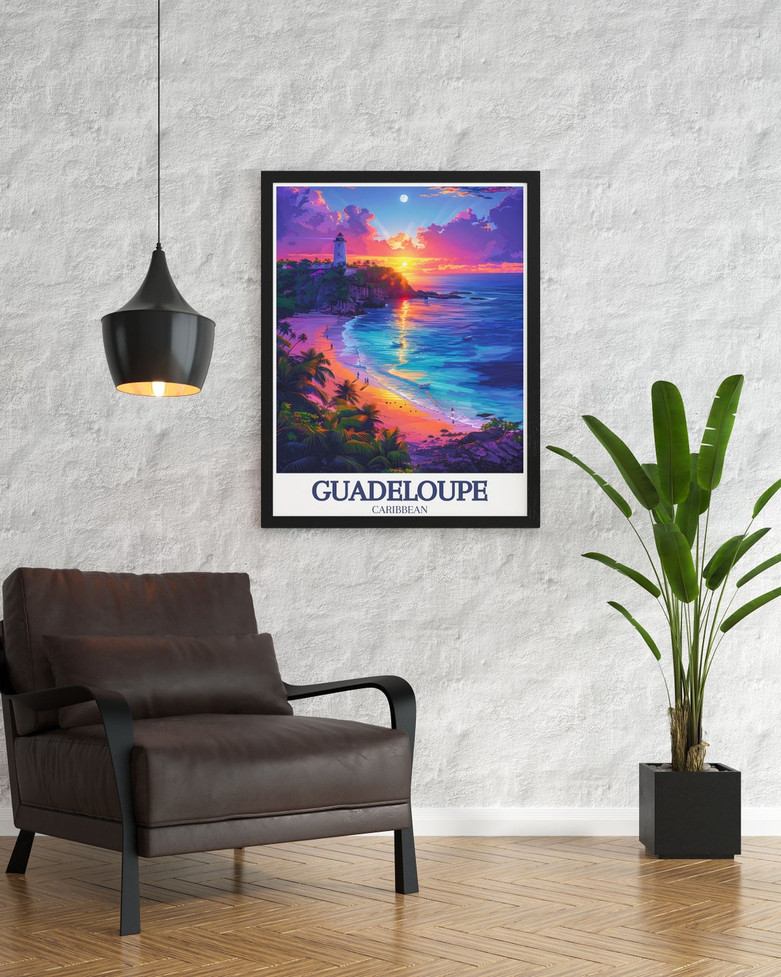 Guadeloupe Caribbean Lighthouse Sunset Beach Cove Travel Poster - Image 3