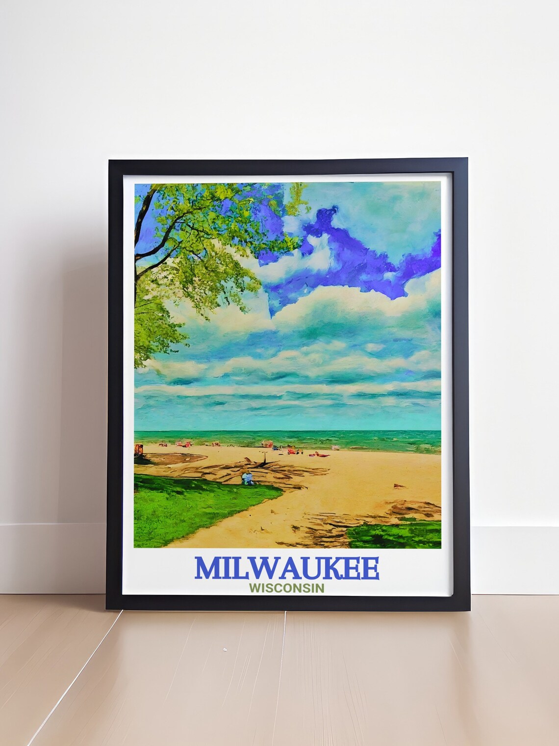 Bradford Beach on Lake Michigan in Milwaukee Wisconsin Travel Poster - Image 4