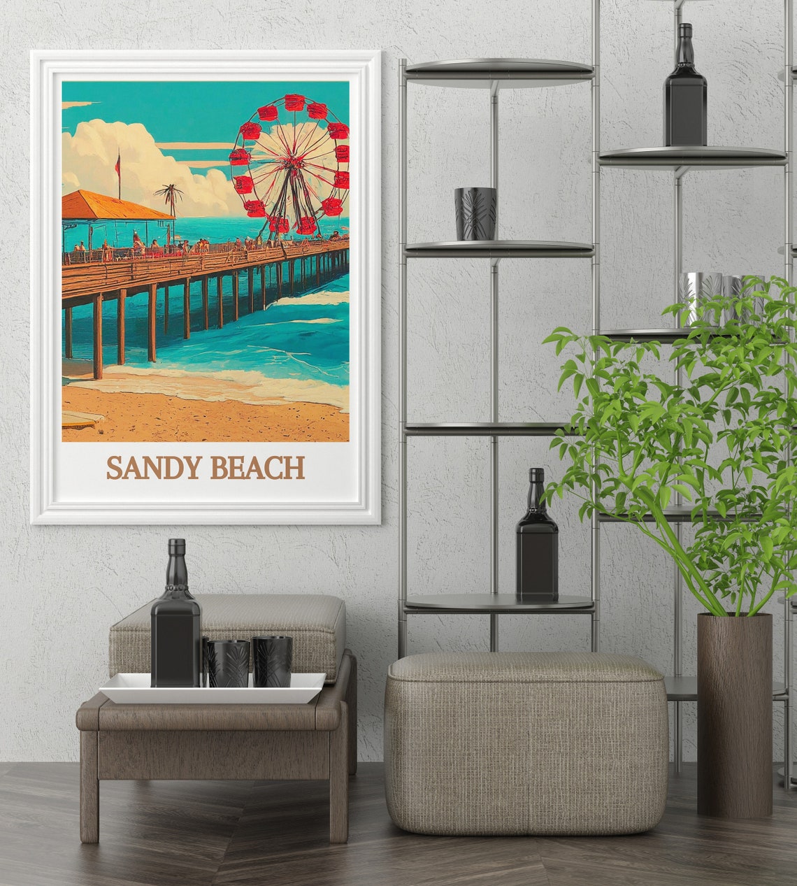 Sandy Beach Pier Ferris Wheel Retro Seaside Nostalgia Poster - Image 3